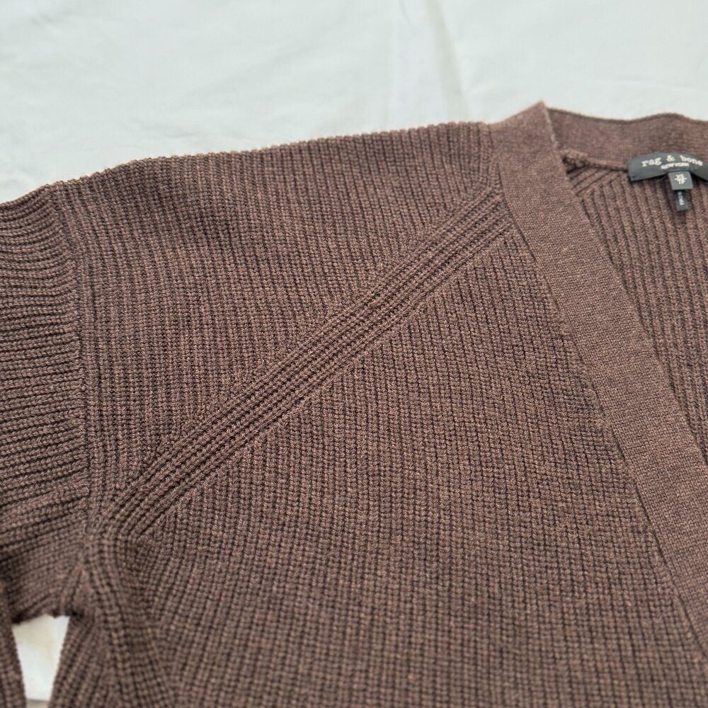 Rag & Bone chocolate Brown Wool Oversized Cardigan with patch pockets Size XS - Picture 6 of 7